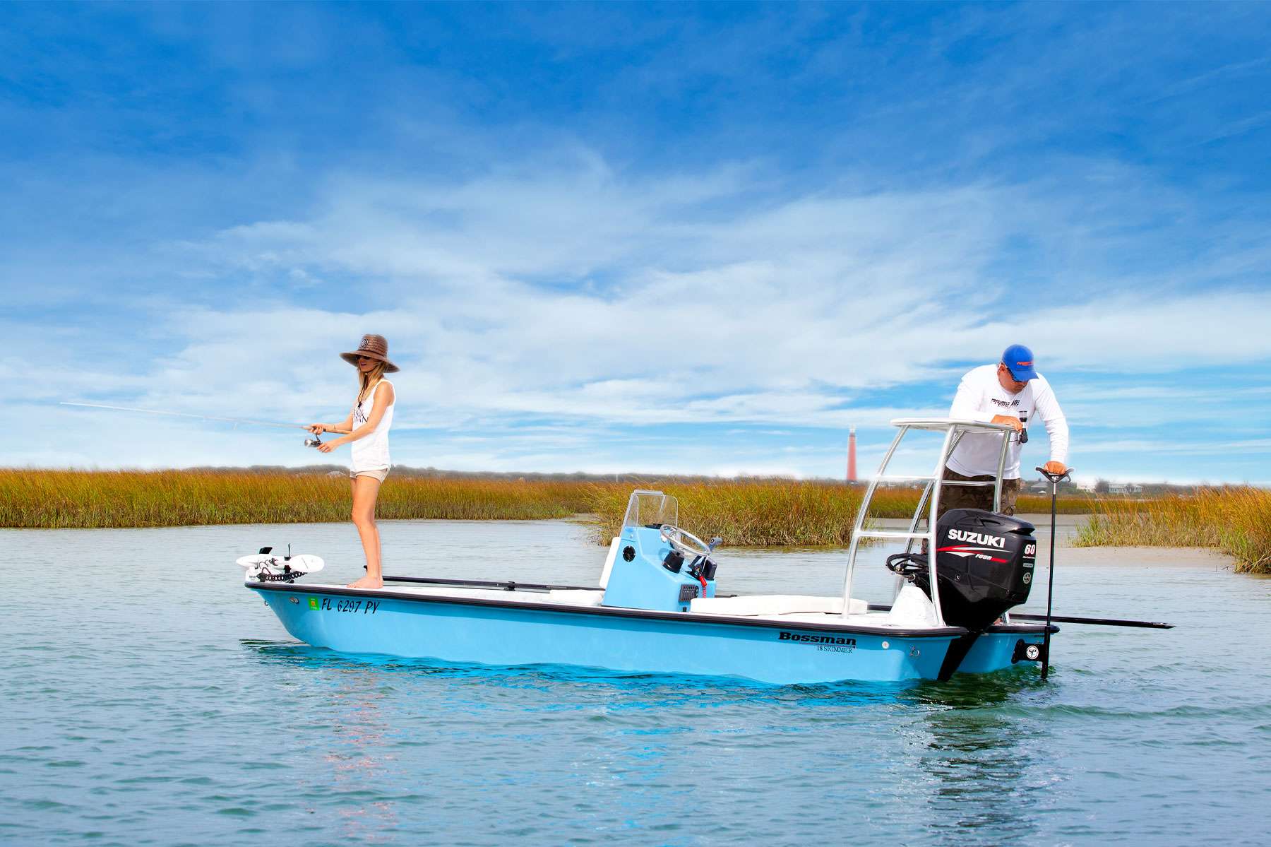Anchored skiff using Stayput pole spike